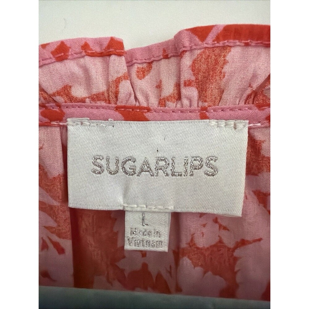 Sugarlips Sunset Floral Sammy Ruffle Top Drop Waist Dress Womens L Pink Warm Red - Picture 3 of 15
